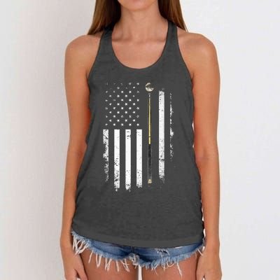 Billiards Pool Player Table Usa Us American Flag Women's Knotted Racerback Tank