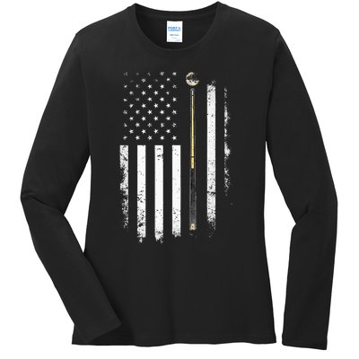 Billiards Pool Player Table Usa Us American Flag Ladies Long Sleeve Shirt