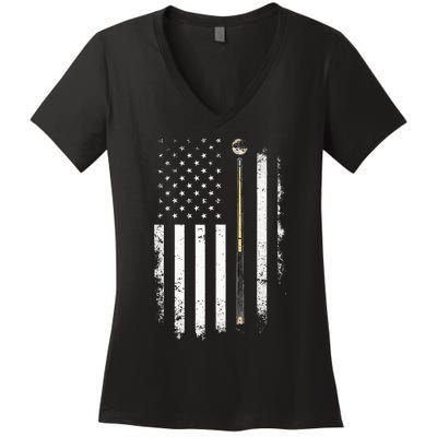 Billiards Pool Player Table Usa Us American Flag Women's V-Neck T-Shirt