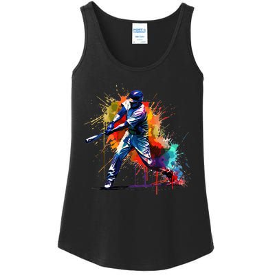 Baseball Player Paint Splash Ladies Essential Tank