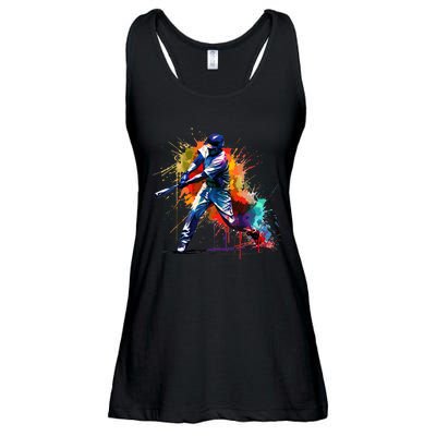 Baseball Player Paint Splash Ladies Essential Flowy Tank