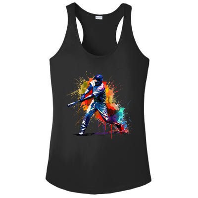 Baseball Player Paint Splash Ladies PosiCharge Competitor Racerback Tank