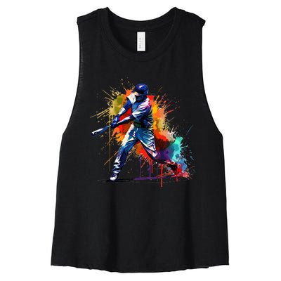 Baseball Player Paint Splash Women's Racerback Cropped Tank