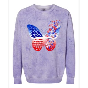 Butterfly Patriotic Peace Signs 4th Of July American Flag Funny Gift Colorblast Crewneck Sweatshirt