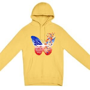 Butterfly Patriotic Peace Signs 4th Of July American Flag Funny Gift Premium Pullover Hoodie