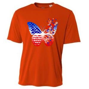 Butterfly Patriotic Peace Signs 4th Of July American Flag Funny Gift Cooling Performance Crew T-Shirt