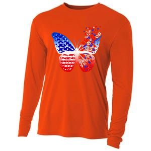 Butterfly Patriotic Peace Signs 4th Of July American Flag Funny Gift Cooling Performance Long Sleeve Crew