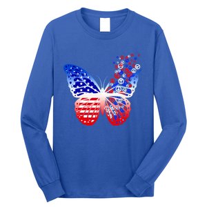 Butterfly Patriotic Peace Signs 4th Of July American Flag Funny Gift Long Sleeve Shirt