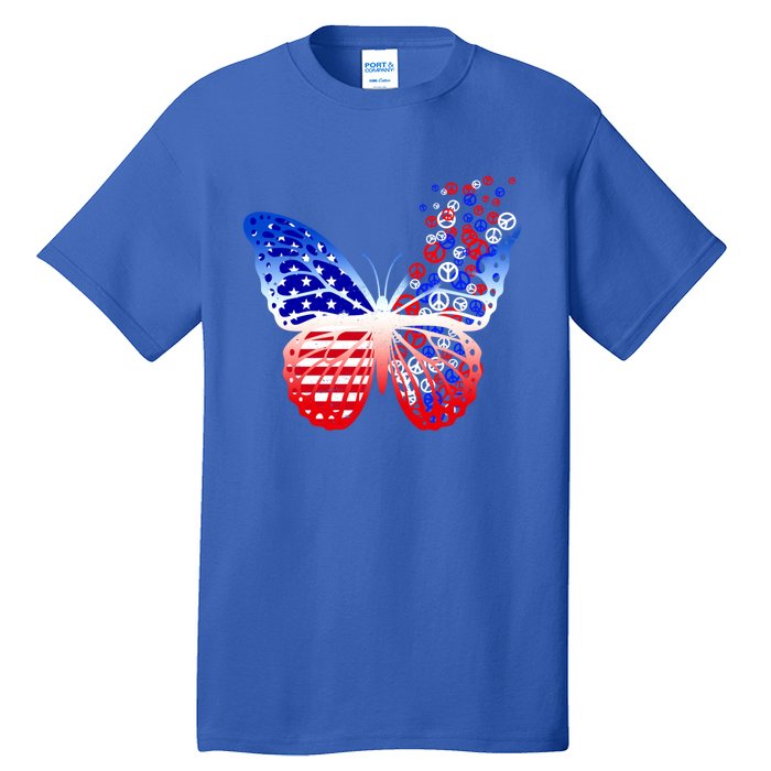 Butterfly Patriotic Peace Signs 4th Of July American Flag Funny Gift Tall T-Shirt