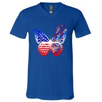 Butterfly Patriotic Peace Signs 4th Of July American Flag Funny Gift V-Neck T-Shirt