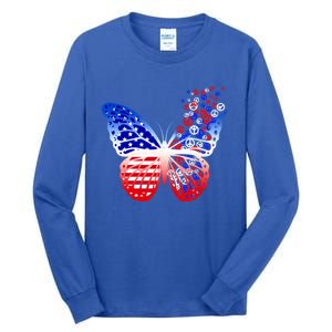 Butterfly Patriotic Peace Signs 4th Of July American Flag Funny Gift Tall Long Sleeve T-Shirt