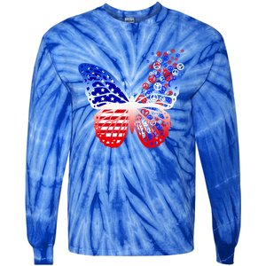 Butterfly Patriotic Peace Signs 4th Of July American Flag Funny Gift Tie-Dye Long Sleeve Shirt