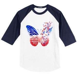 Butterfly Patriotic Peace Signs 4th Of July American Flag Funny Gift Baseball Sleeve Shirt