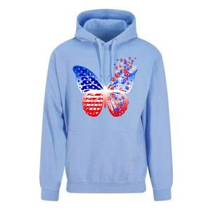 Butterfly Patriotic Peace Signs 4th Of July American Flag Funny Gift Unisex Surf Hoodie