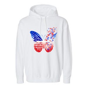 Butterfly Patriotic Peace Signs 4th Of July American Flag Funny Gift Garment-Dyed Fleece Hoodie