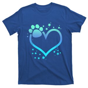 Blue Paw Print Heart Cute Dog Cat Love Valentines Day Gift T-Shirt