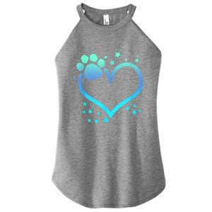 Blue Paw Print Heart Cute Dog Cat Love Valentines Day Gift Women's Perfect Tri Rocker Tank