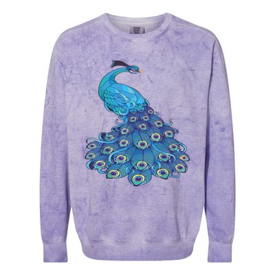 Blue Peacock Print Teal Feathers Bird Lover Colorblast Crewneck Sweatshirt