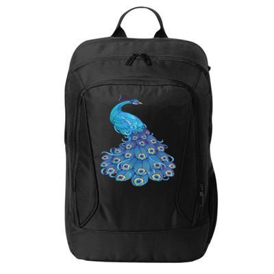 Blue Peacock Print Teal Feathers Bird Lover City Backpack