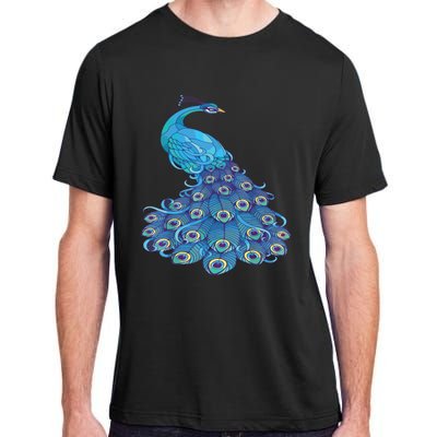 Blue Peacock Print Teal Feathers Bird Lover Adult ChromaSoft Performance T-Shirt