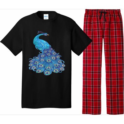 Blue Peacock Print Teal Feathers Bird Lover Pajama Set