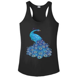 Blue Peacock Print Teal Feathers Bird Lover Ladies PosiCharge Competitor Racerback Tank