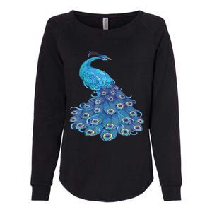 Blue Peacock Print Teal Feathers Bird Lover Womens California Wash Sweatshirt