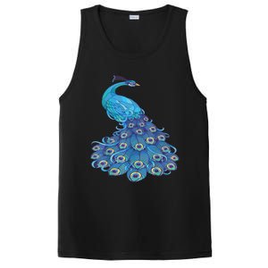 Blue Peacock Print Teal Feathers Bird Lover PosiCharge Competitor Tank