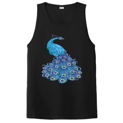 Blue Peacock Print Teal Feathers Bird Lover PosiCharge Competitor Tank