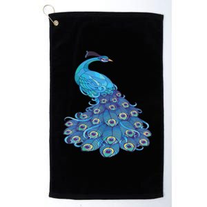 Blue Peacock Print Teal Feathers Bird Lover Platinum Collection Golf Towel