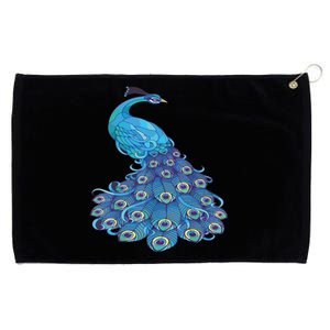 Blue Peacock Print Teal Feathers Bird Lover Grommeted Golf Towel