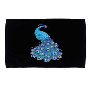 Blue Peacock Print Teal Feathers Bird Lover Microfiber Hand Towel