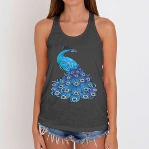 Blue Peacock Print Teal Feathers Bird Lover Women's Knotted Racerback Tank