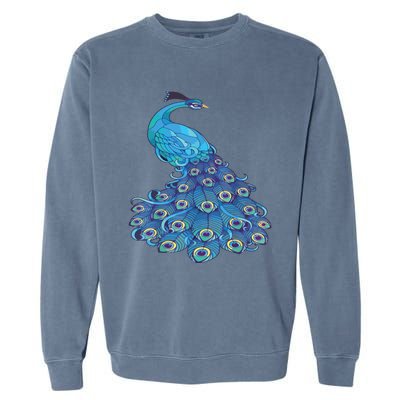 Blue Peacock Print Teal Feathers Bird Lover Garment-Dyed Sweatshirt