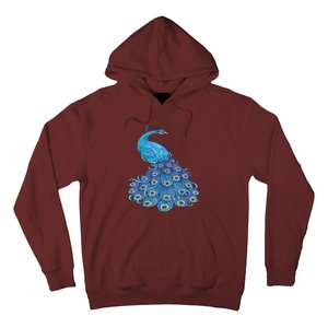 Blue Peacock Print Teal Feathers Bird Lover Hoodie