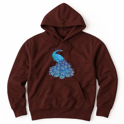 Blue Peacock Print Teal Feathers Bird Lover Hoodie