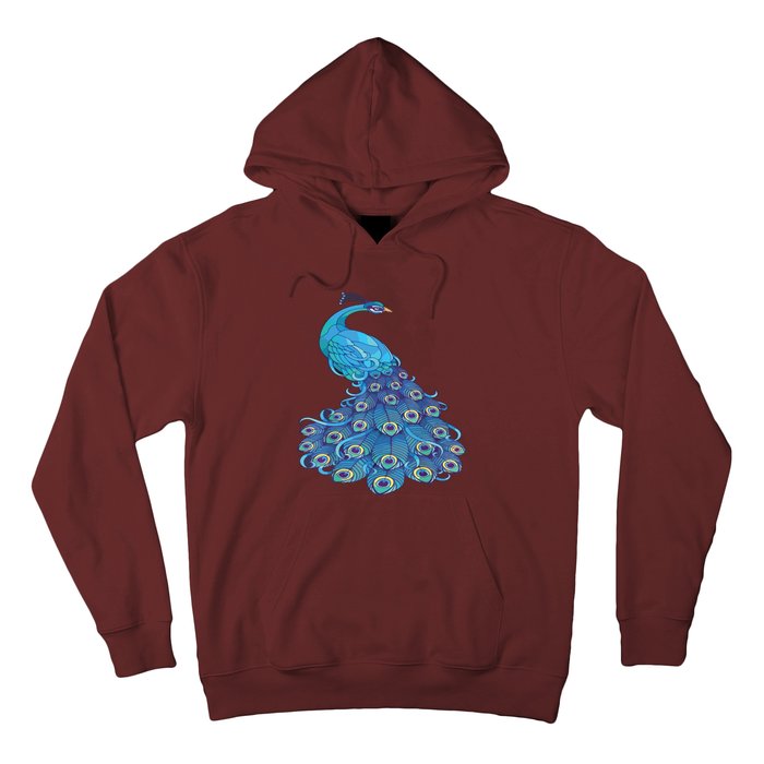 Blue Peacock Print Teal Feathers Bird Lover Hoodie