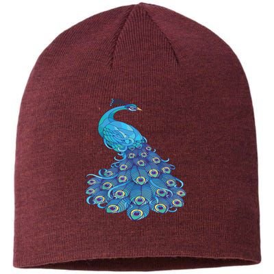 Blue Peacock Print Teal Feathers Bird Lover Sustainable Beanie