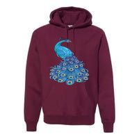 Blue Peacock Print Teal Feathers Bird Lover Premium Hoodie