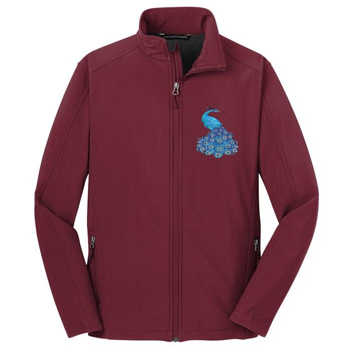 Blue Peacock Print Teal Feathers Bird Lover Core Soft Shell Jacket