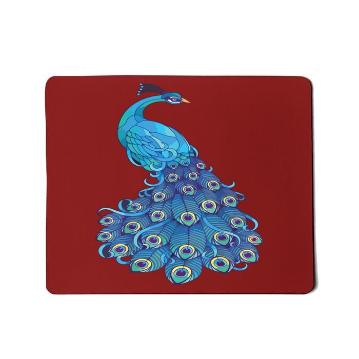 Blue Peacock Print Teal Feathers Bird Lover Mousepad