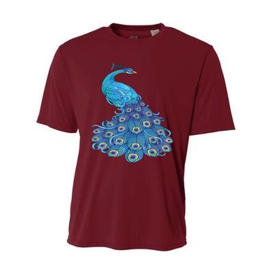 Blue Peacock Print Teal Feathers Bird Lover Performance Sprint T-Shirt