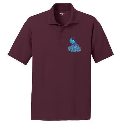 Blue Peacock Print Teal Feathers Bird Lover PosiCharge RacerMesh Polo