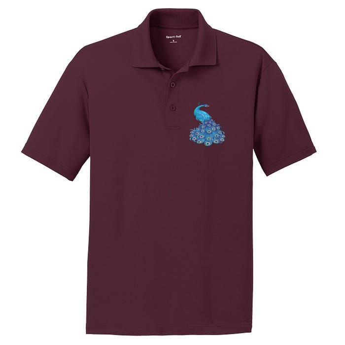 Blue Peacock Print Teal Feathers Bird Lover PosiCharge RacerMesh Polo