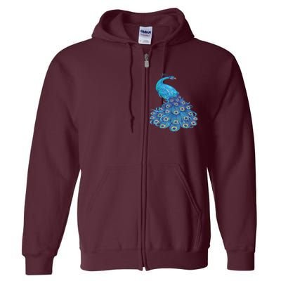 Blue Peacock Print Teal Feathers Bird Lover Full Zip Hoodie