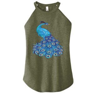 Blue Peacock Print Teal Feathers Bird Lover Women's Perfect Tri Rocker Tank