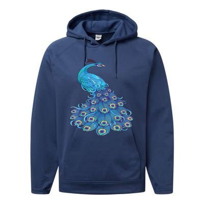 Blue Peacock Print Teal Feathers Bird Lover Performance Fleece Hoodie