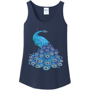 Blue Peacock Print Teal Feathers Bird Lover Ladies Essential Tank