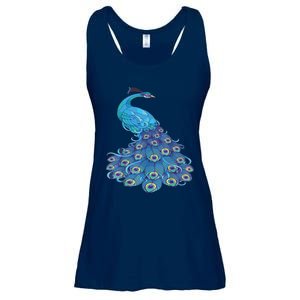 Blue Peacock Print Teal Feathers Bird Lover Ladies Essential Flowy Tank