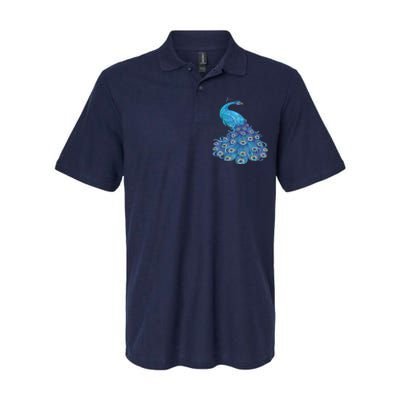 Blue Peacock Print Teal Feathers Bird Lover Softstyle Adult Sport Polo